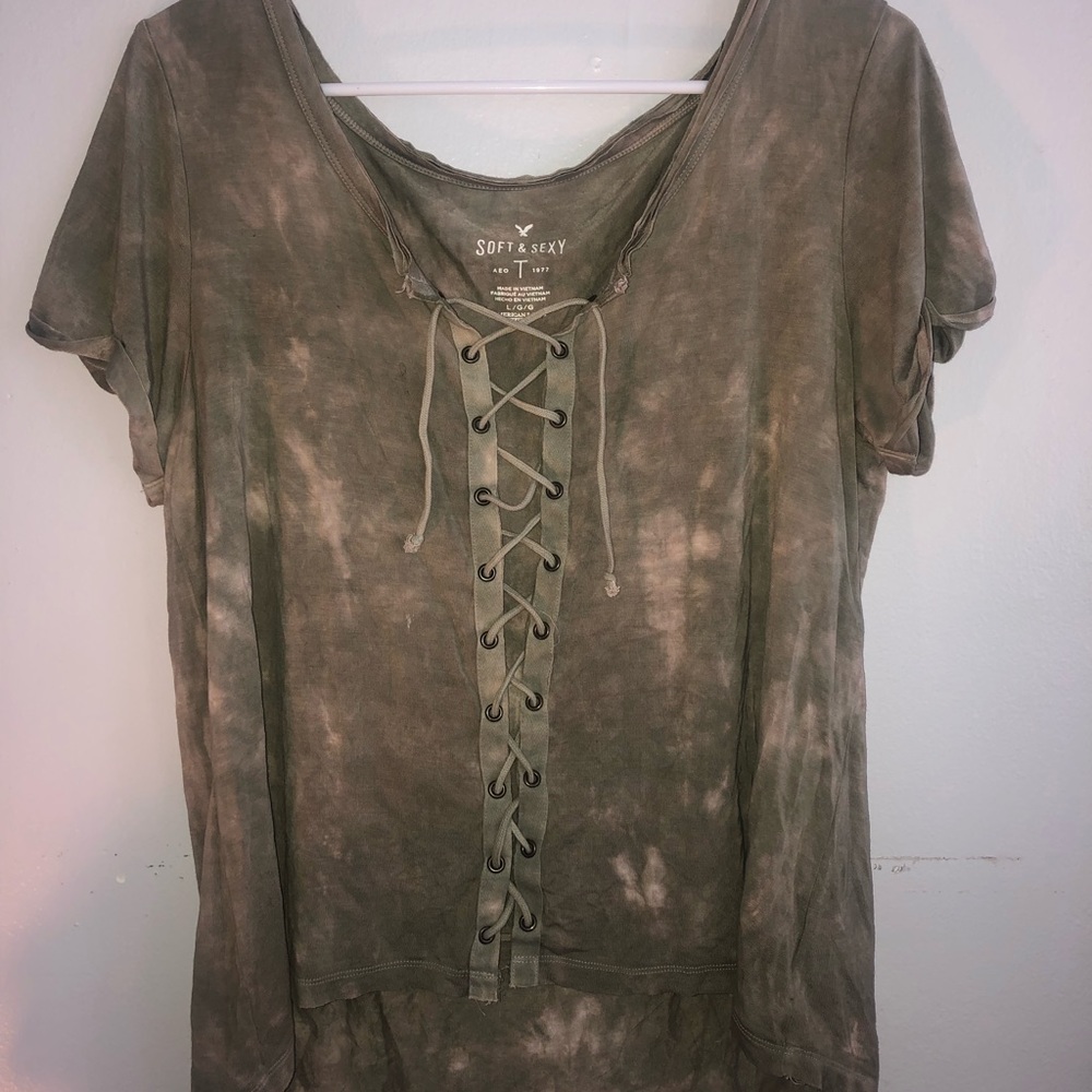 American Eagle Tie-Dye Lace Up Shirt, size L